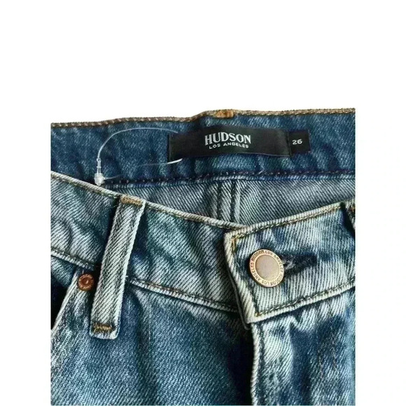 HUDSON  LULU DISTRESSED 5 POCKET WOMEN’S DENIM PENCIL SKIRT•MEDIUM DENIM… - Picture 3 of 10